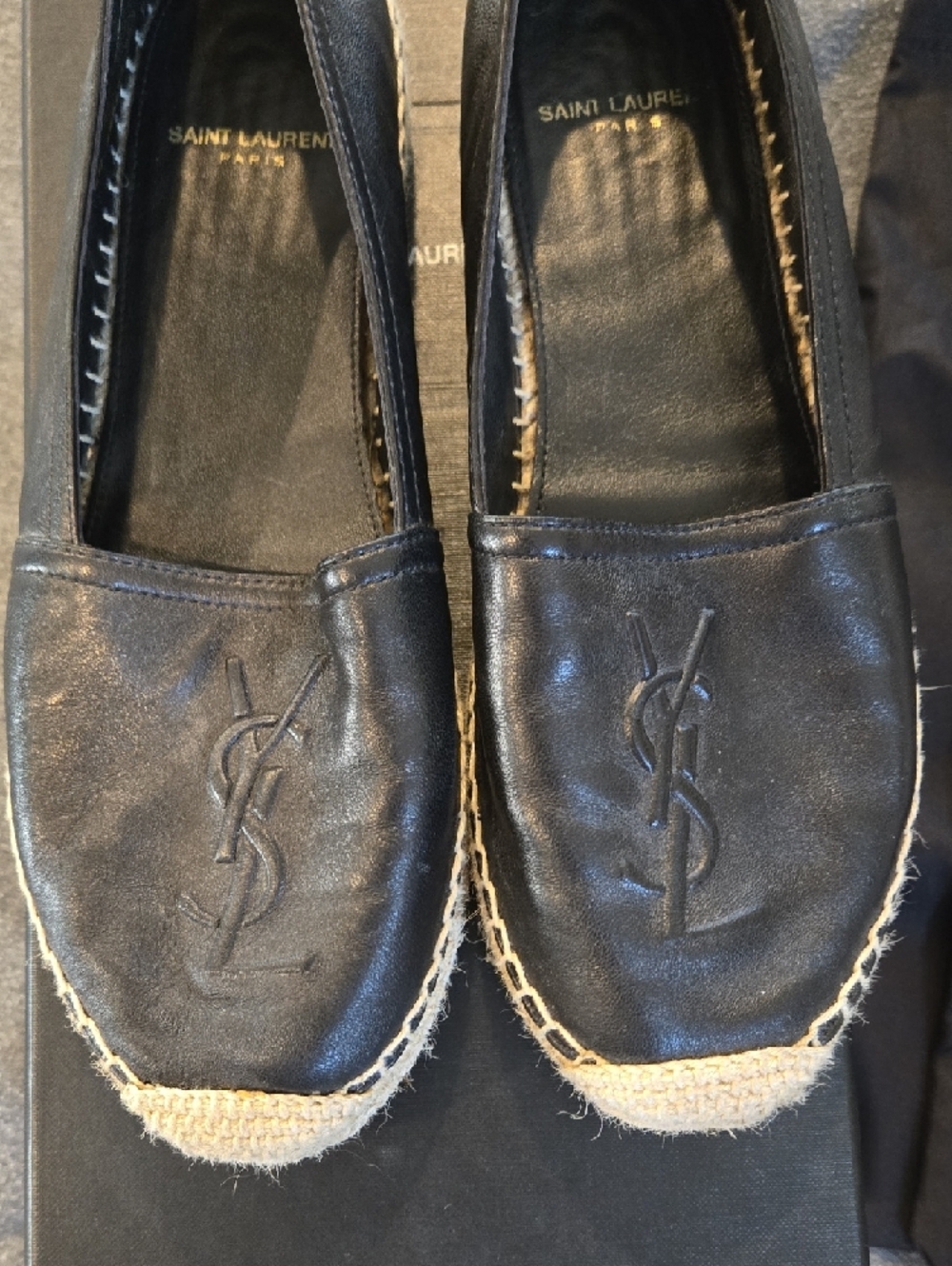 Saint Laurent Black Leather YSL Espadrille Flats - Picture 6 of 10